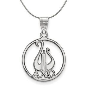 Sterling Silver Alpha Chi Omega Large Circle Necklace - 24 Inch